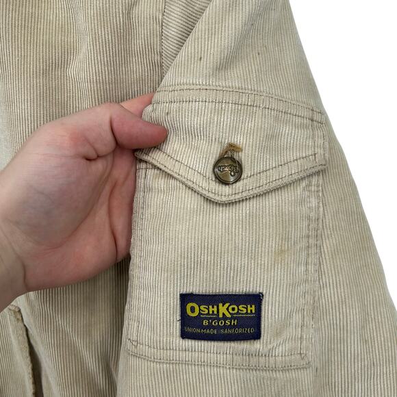 VTG 70s Men's Cream Corduroy OshKosh B'Gosh Quilt Lined Varsity Chore Jacket XL - Picture 9 of 14
